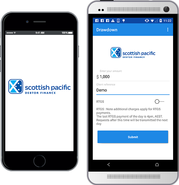 iPhone and HTC with Android running the Scottish Pacific App